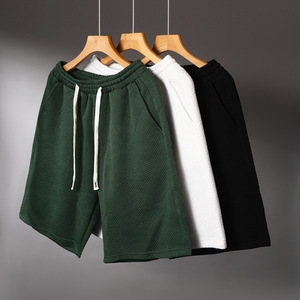 Men's Solid Green Bermuda Shorts Elastic Waist Drawstring Casual Breathable Polyester Woven Short - Product Image 2