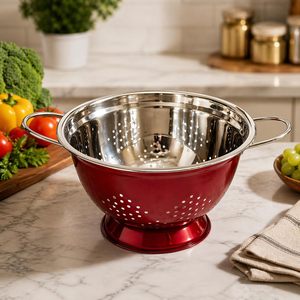 Stainless Steel Colander with Handles Cherry Silver Kitchen Strainer Basket for Washing Fruits <b>Vegetables</b> Pasta Rice Serveware - Product Image 5