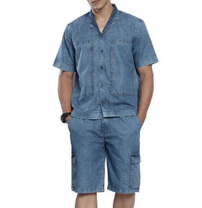 Wholesale Brown Denim <b>Jacket</b> and Shorts Set Retro Washed Street Style Ripped Cropped Jean <b>Jacket</b> Jorts Sets For <b>Men</b> - Product Image 1