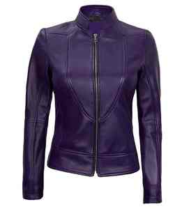 Chaqueta de cuero con cremallera de color morado de alta calidad, muy vendida, personalizable, al por mayor, para mujer. - Product Image 5