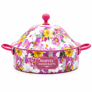 Olla térmica de acero inoxidable con aislamiento y diseño floral rosa de Marvel Handicrafts, para servir comida caliente en la cocina. - Product Image 1