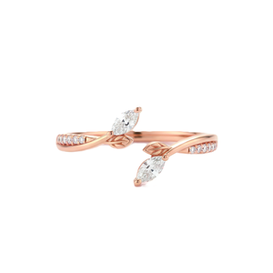 DEF Color VS VVS Clarity 14K Solid Gold Round Marquise Cut Open Cuff Leaf Designer Lab Diamond <b>Ring</b> <b>Adjustable</b> Wedding Band <b>Ring</b> - Product Image 2