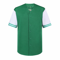Jersey Baseball Hijau Lengan Pendek Kancing Depan Seragam Tim Unisex Lengan Putih Warna Solid Pakaian Olahraga