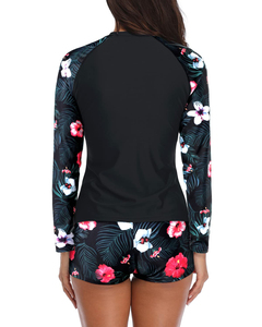 Women's Short Sleeve Rash Guard Two-piece Swimsuits Swimwear Surfing Top Rash Guard <b>Swim</b> Shorts Floral Printed Rash Guard - Product Image 5