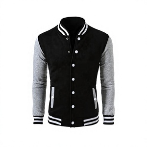 Slimmed-Fit Custom Blanked Broderie-Logo High-Street Hip-Hop À Manches Longues Solide-Couleur Baseball Casual Varsity Vestes Manteaux - Product Image 1