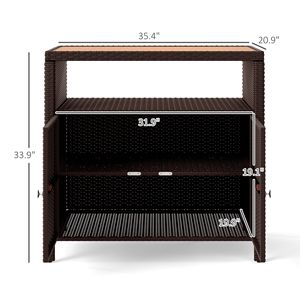 Mobiletto da Esterno con Piano in Legno di Acacia e Due Ante, Tavolo Bar in Vimini per Conservazione Asciugamani da Piscina, Colore Marrone - Product Image 3