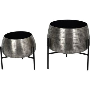 Juego de Macetas Modernas de Hierro para Jardín, Diseño Minimalista, Soporte Negro, Acabado Plateado, Patrón Circular - Product Image 1