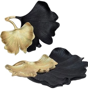 Bol de service tendance noir et or à motif feuille de Ginkgo – Plat décoratif élégant pour la maison, le salon et la salle à manger - Product Image 1