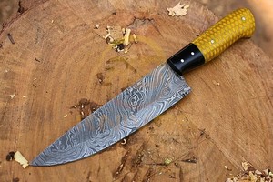 Custom Handmade Damascus Steel Chef <b>Knife</b> in Polished Blade Resin Handle <b>Sharp</b> Straight Edge Right Hand Professional - Product Image 4