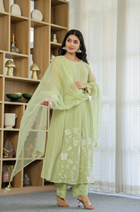 Indian Ethnic Wear Women Chanderi Silk Outfit Dupatta Set for Office Wear Party Comfortable Kurta Suit Set - Product Image 1