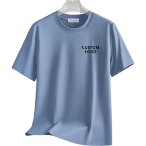 T-shirt en coton à manches courtes pour homme avec logo personnalisé, col rond, coupe classique, couleur unie, jersey décontracté, respirant, imprimé sur le devant - Product Image 3