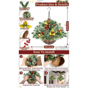 Decorazioni Natalizie a Cesto Sospeso da 20 Pollici, 1 Pezzo con 30 LED Luce Bianca Calda Multicolore, Telecomando, 8 Modalità, Timer - Product Image 4