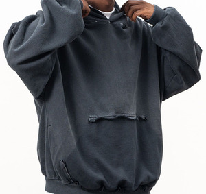 Sweat à capuche épais en coton 100% (400g) pour homme, coupe oversize et ample, imprimé, avec col à capuche, style tricoté, effet épissé - Product Image 1