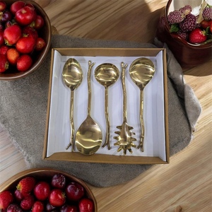 Gold Plated Serving Spoon Set With Branch Handle Design Novelty Creative Cutlery <b>Mirror</b> Finish Long Handle - Product Image 4