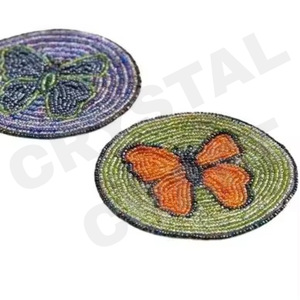 Design Handmade Glass Beads Embroidery <b>Coasters</b> Round Eco-Friendly Reusable Table Top Wholesale Round Shaped Multi Beaded - Product Image 5