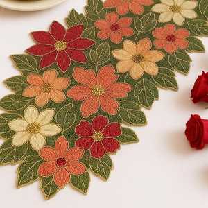 <b>Black</b> Gold Embroidered Luxury Floral Customizable Shape Handmade Eco-Friendly Durable Lightweight Table <b>Runner</b> Mats - Product Image 3