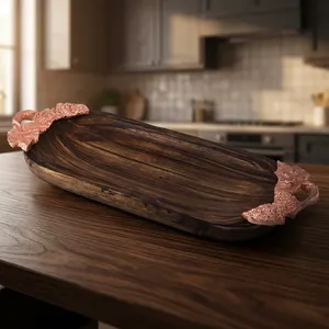 Plateau de service artisanal en bois de manguier naturel de qualité supérieure pour la décoration de table de dîner, de cuisine ou de restaurant, ou comme plateau à nourriture - Product Image 3