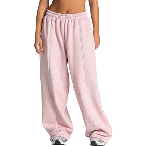 Premium Quality Winter Painted Women's Mid Waist <b>Elastic</b> Sweatpants <b>Lace</b> Cotton Terry Fabric Custom Logo Private Label - Product Image 1