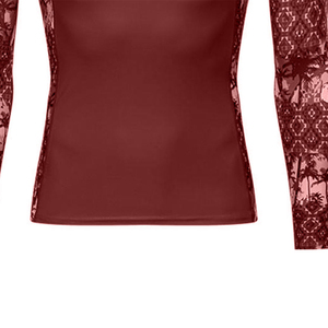Camiseta de natación anti-UV con estampado de encaje rojo y manga larga para mujer - Product Image 3