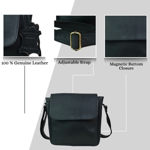 <b>Women's</b> Vintage Black Genuine Leather Crossbody <b>Bag</b> – Lightweight Messenger <b>Sling</b> Purse with Secure Zipper - Product Image 3