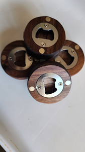 Ouvre-bouteille rond en bois, ouvre-bouteille manuel en acier inoxydable, ouvre-bouteille en métal avec poignée en bois faite à la main, outil de cuisine et de bar - Product Image 2