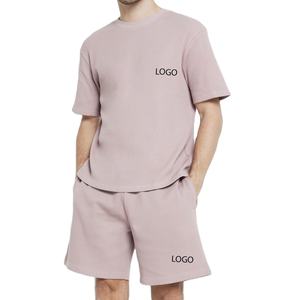 Survêtements d'été décontractés personnalisés ensemble court 2 pièces t-shirt à manches courtes pour femmes ensemble de shorts d'été en coton pour hommes ensemble unisexe pour hommes avec taille - Product Image 1