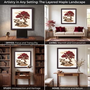 Premium 3D Wooden Veneer <b>Wall</b> Art | Crimson Maple Tree & Waterfall | Handcrafted Laser Cut Home Decor <b>Frame</b> - Product Image 3
