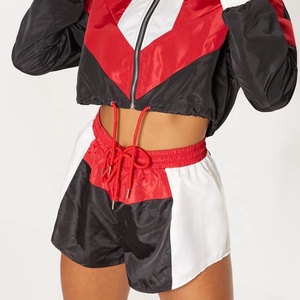 Ensemble de survêtement 2 pièces personnalisé pour femme, en promotion : sweat-shirt à manches longues zippé et short de jogging, tenue coupe-vent à col montant - Product Image 4