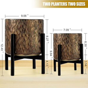 Harvest Land Plant <b>Pots</b> with Stand, Set of 2 <b>Large</b> Modern Planters Metal Tall Handmade Flower <b>Pots</b> with Drainage Holes Planter - Product Image 4
