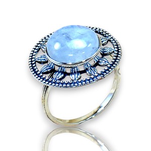 Handmade Rainbow Moonstone <b>Ring</b> 925 Sterling Silver Natural Round Cut Bezel Sett Trendy Gemstone Jewelry Wholesale Factory Price - Product Image 1