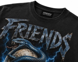 Camiseta negra para hombre con estampado de calavera y serpiente, corte regular, cuello redondo, manga corta, estilo punk, jersey de algodón con logo personalizado. - Product Image 2