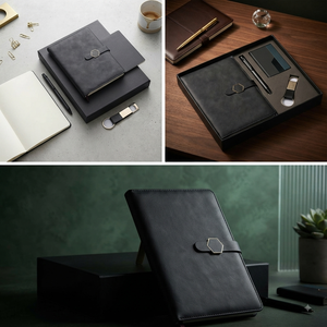 Ensemble de agenda exécutif relié en cuir synthétique noir Aurelux A5 multicolore avec stylo, porte-clés, logo personnalisé, cadeau d'entreprise pour le bureau - Product Image 4