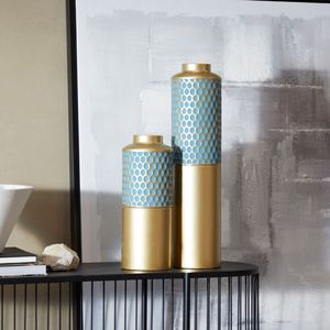 <b>Blue</b> Gold Patterned Decorative Vase Ensemble Contemporary Accent For Upscale Environment Radiance - Product Image 5
