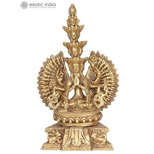 Sculpture bouddhiste tibétaine faite à la main de 9 pouces Avalokiteshwara armé à onze têtes en laiton pour les cadeaux fabriqués en Inde - Product Image 1
