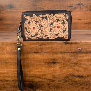 Nueva Cartera de cuero mecanizada a mano para mujer, cartera larga Vintage con patrón de hojas florales, monedero bohemio para mujer, regalo personalizado para ella - Product Image 2