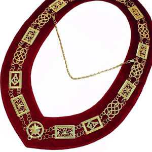 Collar de Cadena Masónica de Alta Calidad para Adultos, Tela Personalizada con Reverso Rojo de la Gran Logia, Artesanía Metálica Masónica - Product Image 4