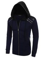 Veste décontractée pour homme à capuche, coupe ample, fermeture éclair sur le devant, logo, style streetwear, avec design contrasté aux épaules et poches latérales