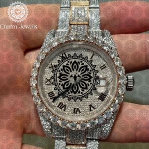 Montre de luxe pour homme Charm_Jewells en acier inoxydable, boîtier de 40 mm, mouvement mécanique analogique, accents de diamants, résistance à l'eau 10 bars - Product Image 4