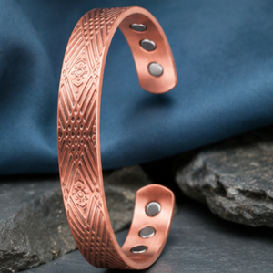 Pure Copper Geometric Diamond Engraved Magnetic Open Cuff Therapy Bracelet Fashionable Metal Jewelry Exquisite Embossed Design - Product Image 5