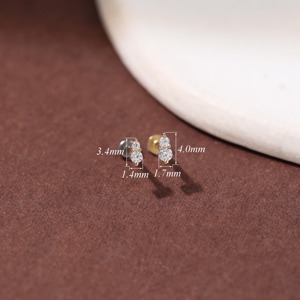 14K Solid Gold Lab Grown Double Diamond Flat Back Stud Tiny Cartilage Helix Conch Lobe <b>Earring</b> Minimalist Dainty Wedding Fine - Product Image 5