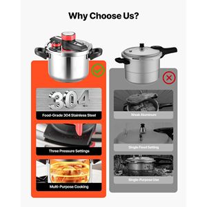 Olla a Presión de Acero Inoxidable de 6.3 Qt con Tapa de Vidrio Templado y Rejilla para Cocinar al Vapor, Olla a Presión Triple - Product Image 3