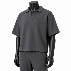 Polo Corto de Manga Corta para Hombre, Color Gris Oscuro, Estilo Casual de Punto, Color Sólido - Product Image 1