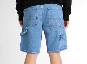 Men's <b>Light</b> Wash Denim Cargo Shorts High Waist Cotton Casual Summer Woven Fabric Pockets Topstitch Style - Product Image 3