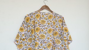 Elegante Vestido Kaftán de Algodón con Estampado Floral a Mano, Vestido Holgado Amarillo de Estilo Bohemio para Mujer, Vestido Casual de Verano para Vacaciones - Product Image 3