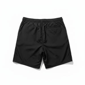 Men's Black Solid Canvas Polyester Board Shorts Mid Waist <b>Elastic</b> Casual Quick Dry Short Shorts - Product Image 4