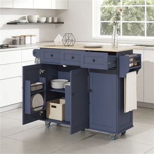 Isola da Cucina Blu e Carrello con Mobile Porta Stoviglie per le Tue Esigenze di Stoccaggio in Cucina - Product Image 1