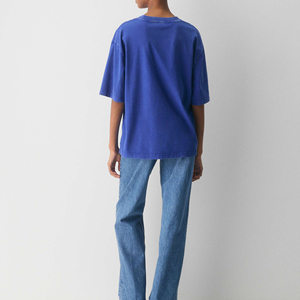 Women's Blue Vintage Acid Wash 100% Cotton Summer Casual Plus Size Knitted T-Shirt Embroidery Breathable & Eco-Friendly V-neck T - Product Image 2