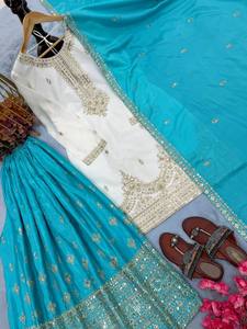 Ensemble Sharara brodé avec dupatta, Salwar Kameez indien pakistanais de créateur, Kurti avec travail de broderie lourd et pantalon Palazzo - Product Image 4