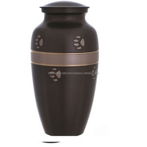 Urnas de cremación de latón de alta calidad con grabado de flores, urnas funerarias de Metal con acabado dorado y azul para cenizas humanas - Product Image 6