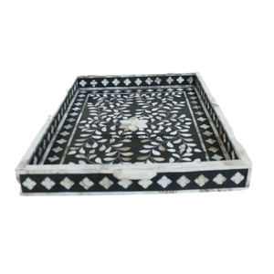 Handcrafted <b>Black</b> Mother Of Pearl Inlay <b>Serving</b> <b>Tray</b> Wooden Decorative MOP Ottoman <b>Tray</b> For Kitchen Home Hotel Wholesale - Product Image 1